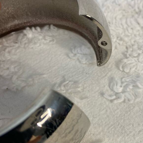 SILVER METAL Cuff Clasp Bracelet Chunky Husky Oversized Maximalist Bold Punk - Picture 3 of 6